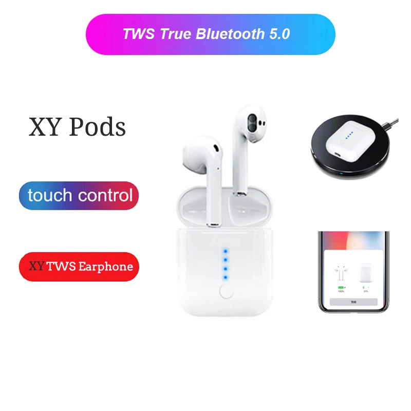 

Touch XY pods TWS 2019 1:1 Bluetooth Earphones True Wireless Earbuds with Charging Box Mic for samsung phone iphone 6s xs max