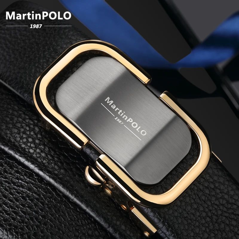 MartinPOLO luxury men's genuine leather belt gold Automatic Buckle male belts cowhide strap For Men  MP0302P