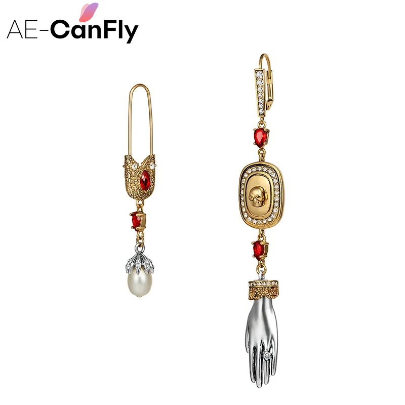 

AE-CANFLY Small Hand Asymmetric Earrings Ghost Hand Simulated Pearl Water Drop Earrings Pendientes Fashion Pearl Brincos