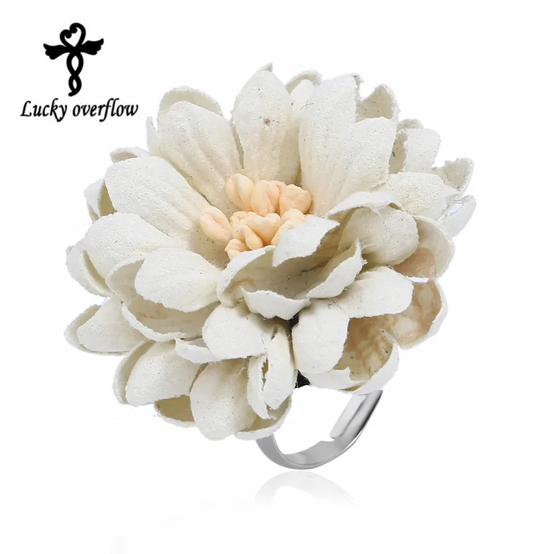 

2018 New Fashion Exclusive Design Handmade Elegant Bohemian Style Ring White Color Fabric Ring Daisy Flower Ring For Women femme
