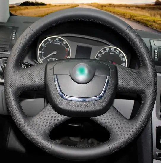 

Puou Black Artificial Leather Steering Wheel Cover for Skoda Octavia Superb 2012 Fabia for Skoda Octavia a5 2012 2013 Yeti 2009-