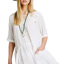 Лидер продаж, летнее шифоновое пляжное платье, новое узкое кружевное сексуальное женское платье с рукавом-фонариком, белая женская одежда