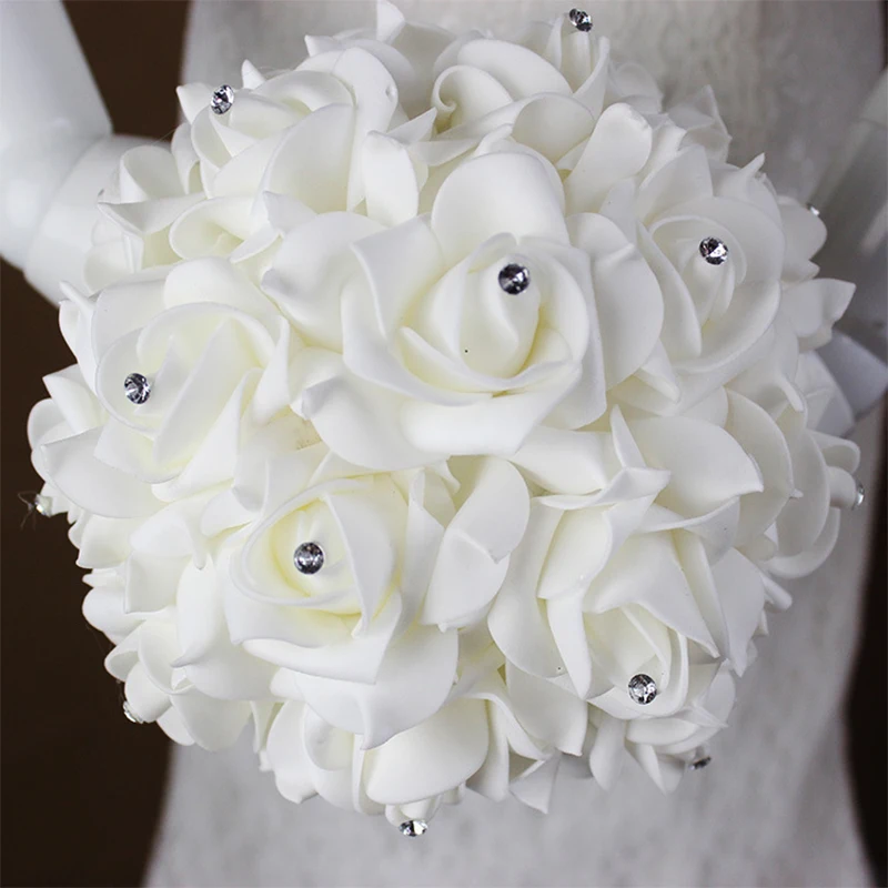 Красивый белый свадебный цветок цвета слоновой кости Свадебный букет Искусственный цветок «Роза» букет хрустальные свадебные букеты