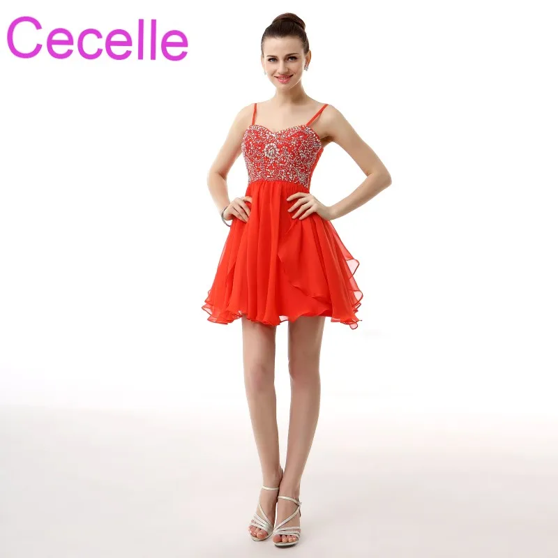 Red Short Cocktail Dresses 2019 Sweetheart With Straps Beaded Top Chiffon Mini Skirt Juniors 