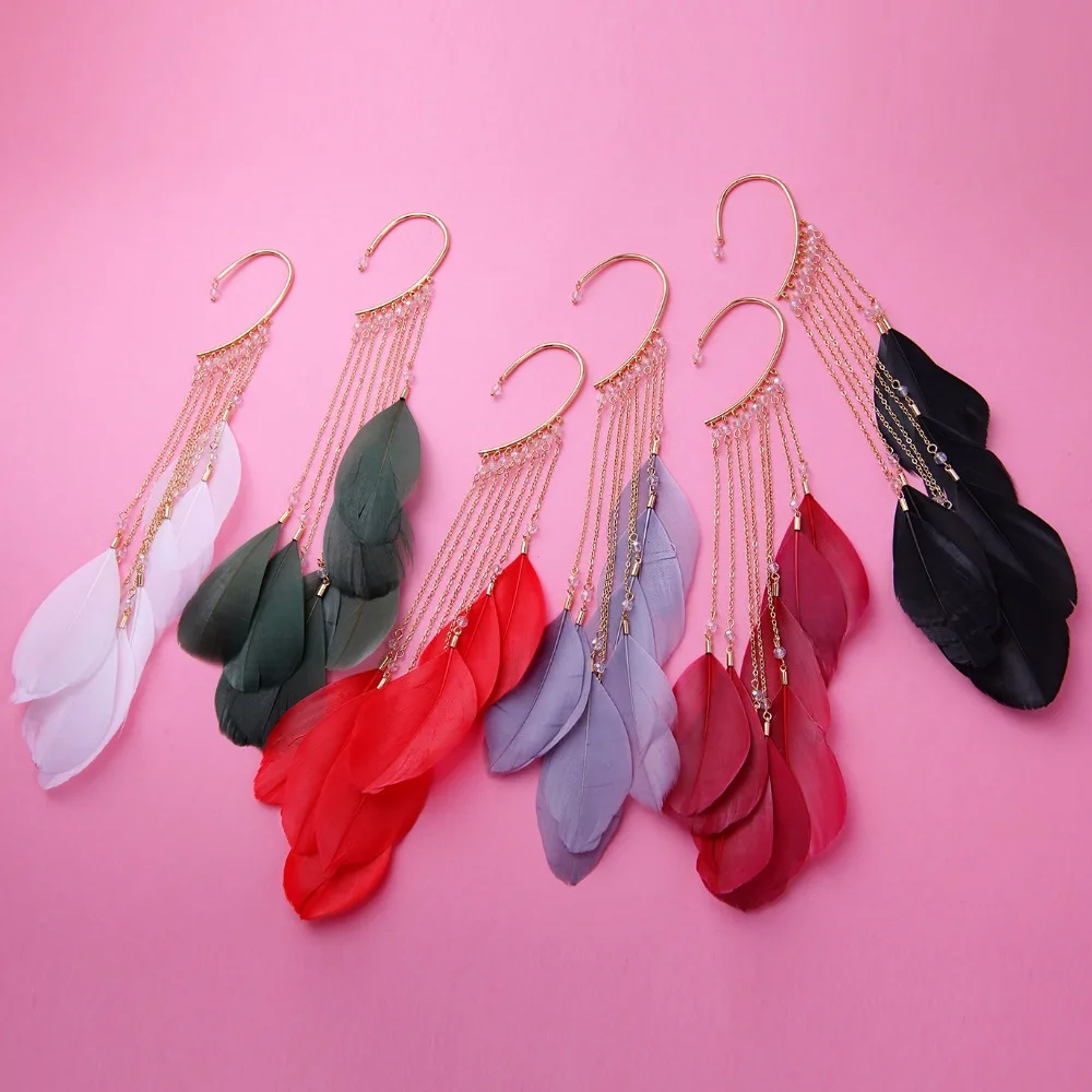 Chain Natural Feather Earrings for Women Long Feather Earrings for Women