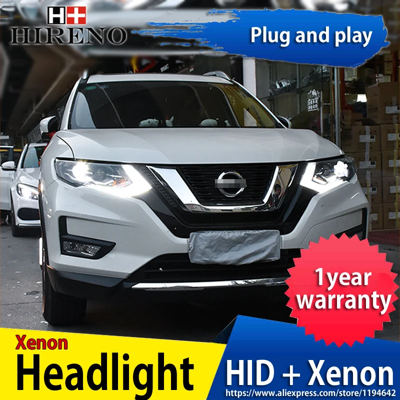 Hireno Headlamp for 2017 Nissan X Trail Headlight Headlight Assembly LED DRL Angel Lens Double