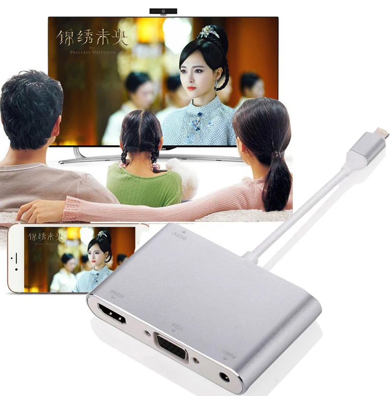 bilder für NEW 3in1 Videostream Adapter Telefon zu HDMI TV VGA Projektor Audio Converter für iphone 6 6 S 7 Plus 5 5 S ipad Pro Mini TV bilder für NEW 3in1 Videostream Adapter Telefon zu HDMI TV VGA Projektor Audio Converter für iphone 6 6 S 7 Plus 5 5 S ipad Pro Mini TV