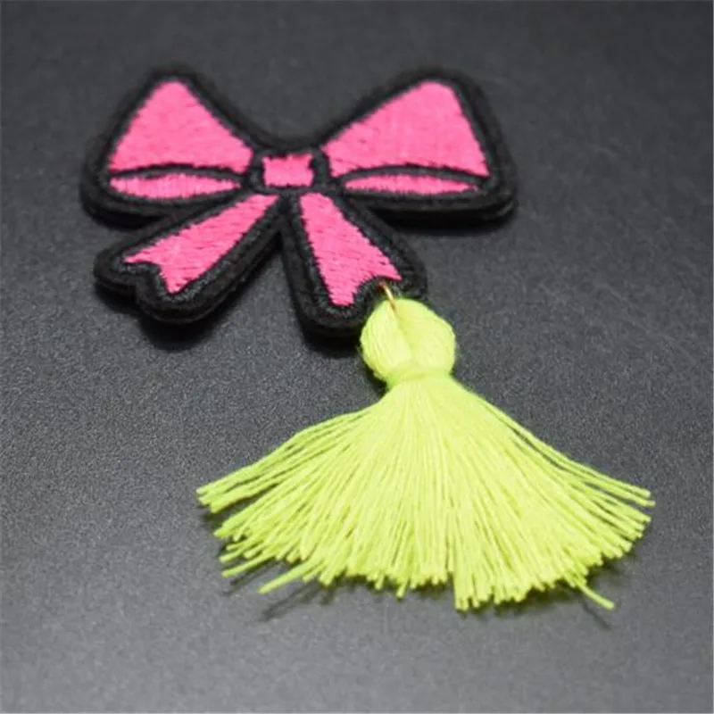 

Rose bowknot tassels Iron On Patches for Clothing Badge Embroidery Biker Patch Apparel Accessories Stickers Clothes FreeShipping