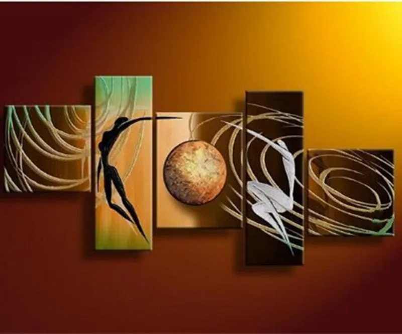 

Modern Decor Arts Hand-painted Abstract Graffiti Lines Oil Paintings on Canvas Large 5 Panel Wall Painting Palying Ball Pictures