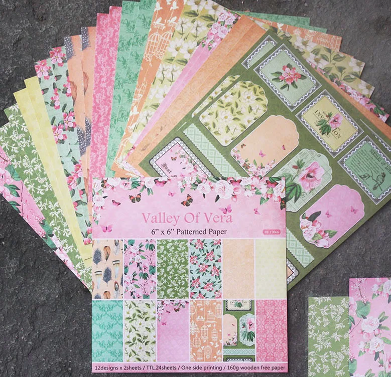 

24pcs/Pack 6*6inch Valley of Vera Patterned Paper Pack for Scrapbooking DIY Happy Planner Card Making Journal Project