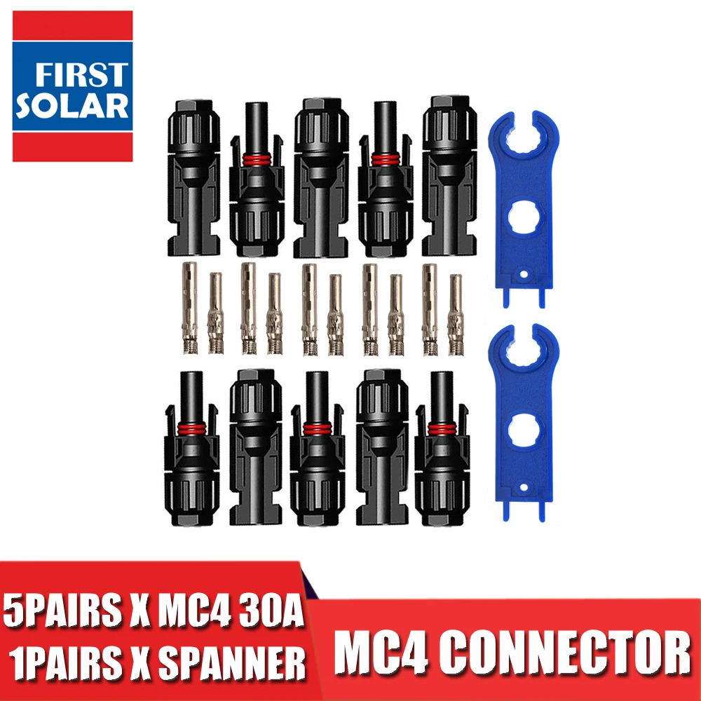 

5pairs x MC4 Connector male female 30A 1000V with 1pair MC4 Spanner Solar Panel branch series Connect solar system