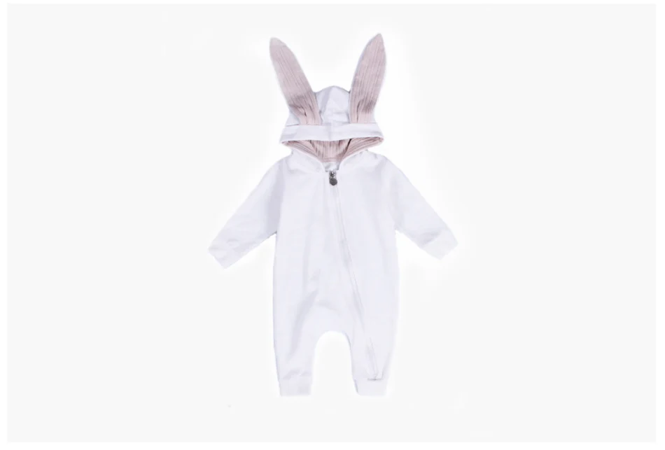 Детские теплые пижамы с длинными рукавами в стиле кролика; хлопковые комбинезоны на молнии для младенцев; одежда для костюмированной вечеринки с кроликом для новорожденных; одежда с капюшоном для малышей