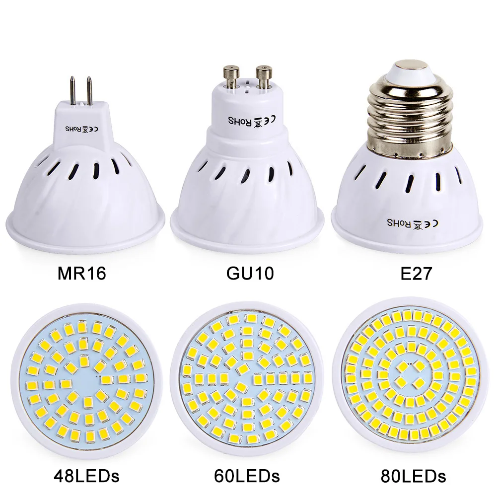 Goodland E27 Светодиодный светильник 220 в 240 В MR16 GU10 точечный 48 60 80 светодиодный s SMD 2835