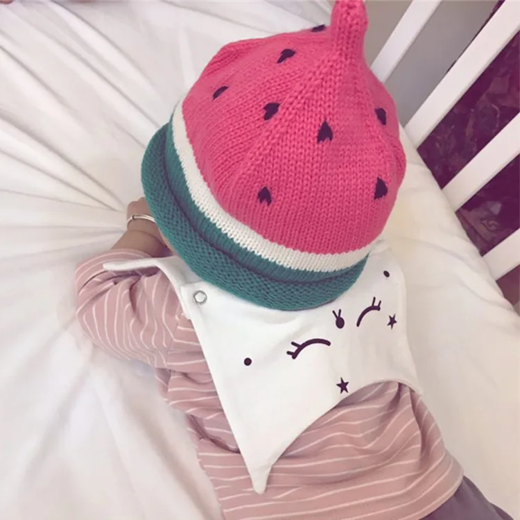 Недавно осень-зима детская вязаная шапка в Корейском стиле для мальчиков и девочек детские шерстяные Кепки теплый арбуз Кепки