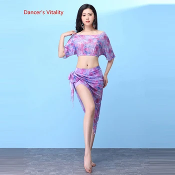 

New Belly Dancing For Women Mesh top+Mesh Skirt /Belt Material Dancing Set For Women Belly Dancing Suit Set/Suit