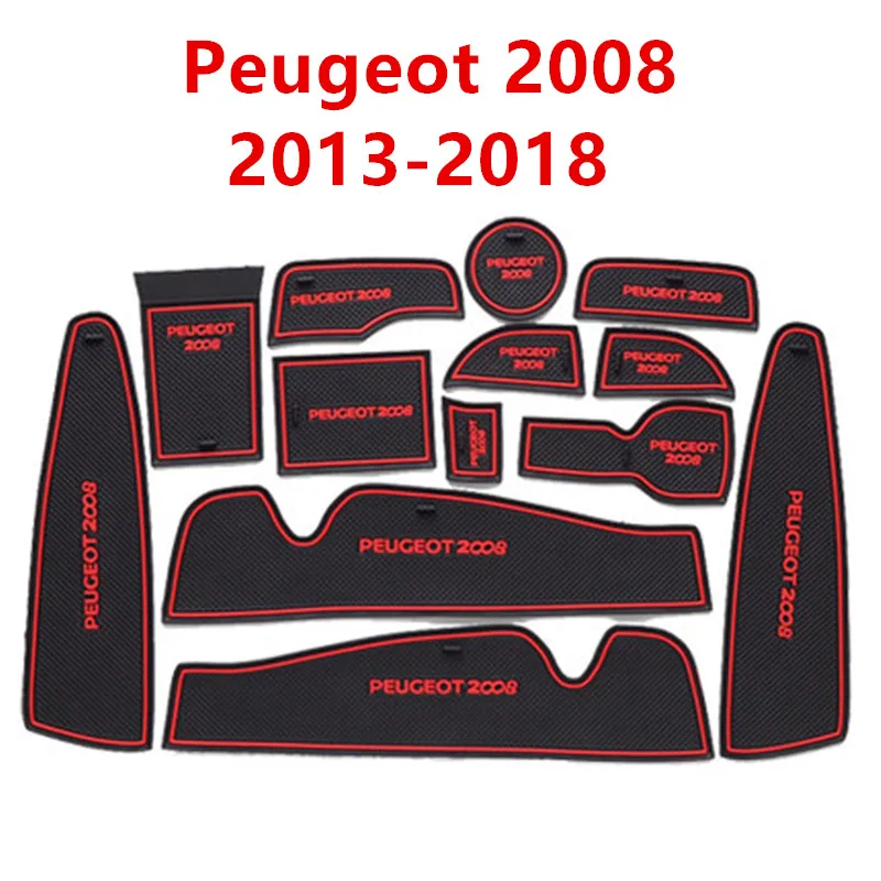 Anti-Slip Rubber Gate Slot Mat Cup Mats for Peugeot 2008 2013- Accessories Stickers Styling 2013