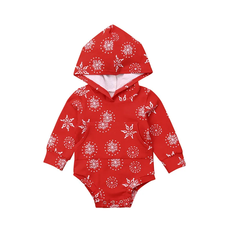 Infant Baby Boy Girl Bodysuit Autumn Long Sleeve Red Snow Outfit