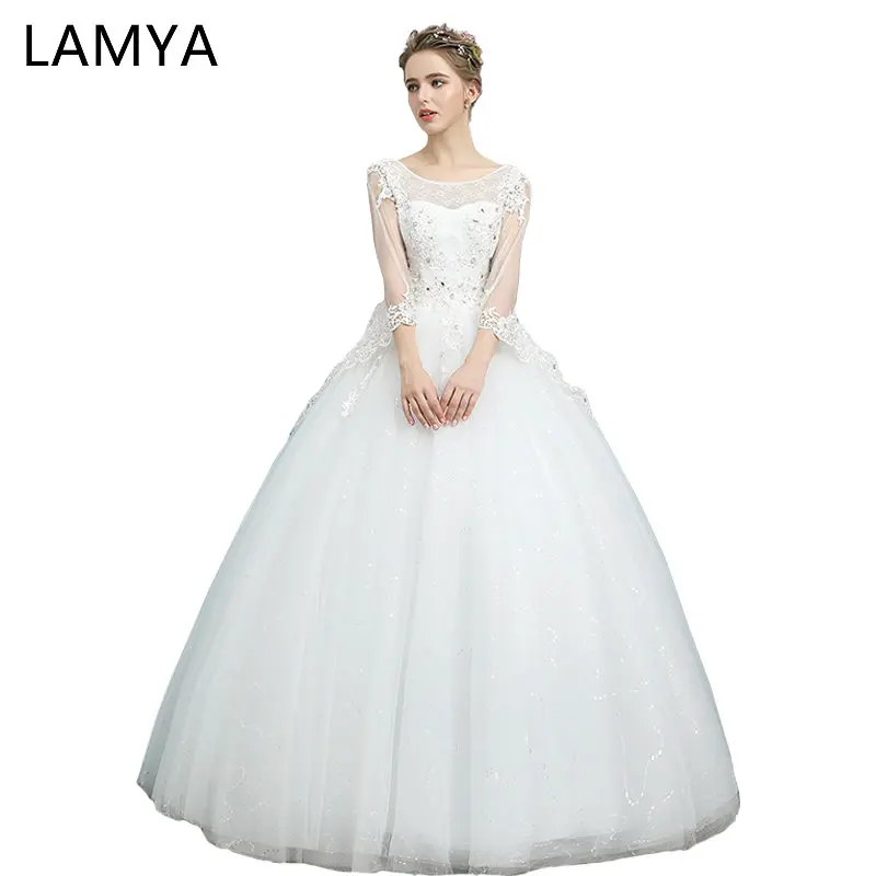 

LAMYA Princess Wedding Dresses Korean Elegant Bridal Gowns Plus Size Lace Up Vestidos De Noiva Real Photo