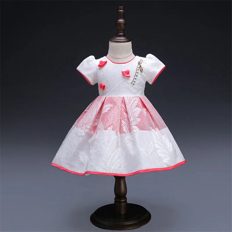 

Kids Evening Party Dresses for Girls Summer Polyester Ruched Flower Baby Dress Clothes 1 Year Newborn Infantil De Bebes Fille