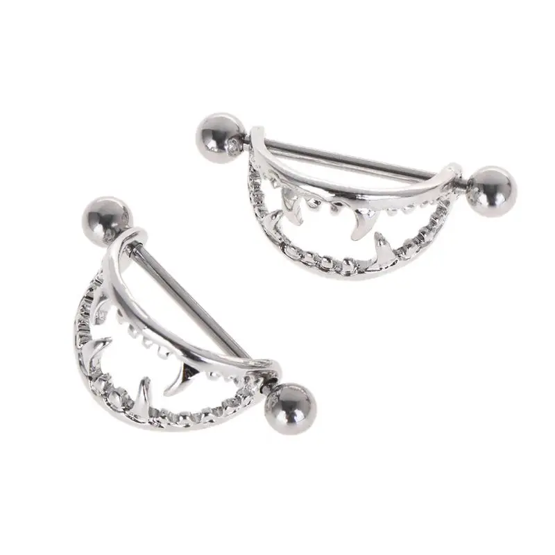 

2pcs Stainless Steel Nipple Piercing Women Lady Halloween Mouth Sharp Teeth Bars Shield Jewelry Cool Body Jewelry