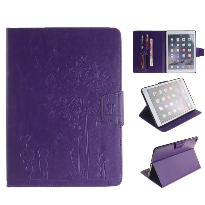 Tablet Cover For Apple Ipad Air 2 Case Magnet Stand Wallet Flip Embossing Lovers Dandelion Luxury Retro Card Holder For IPad 6 (59)