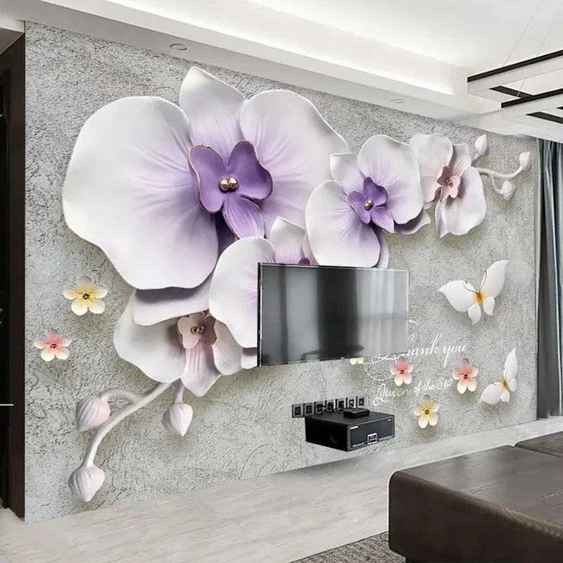 Большой заказ Настенные обои для стен 3 D стереоскопический рельеф цветок фаленопсиса фото фон нетканый Papel де Parede 3D