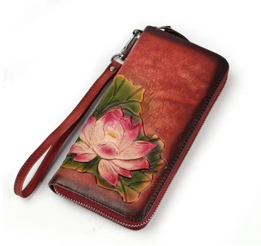 Мода цветок Для женщин кошельки из натуральной кожи Длинный леди портмоне на молнии кошелек женский клатч портмоне, бумажники, держатели