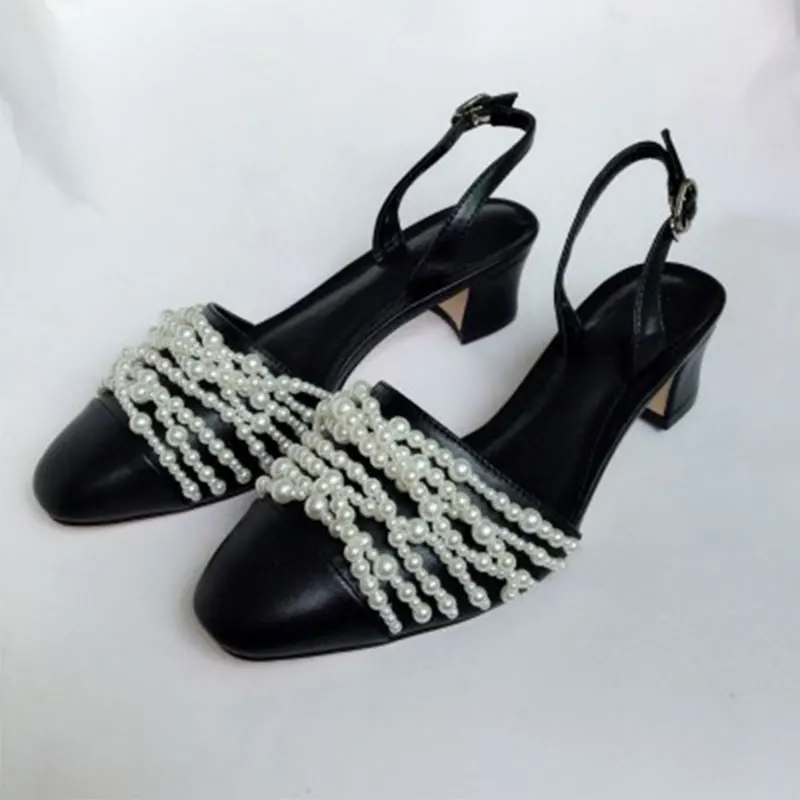 

woman sandals 2019 summer shoes Party Fashion Med leather sandals women String Bead shoes size 35-40