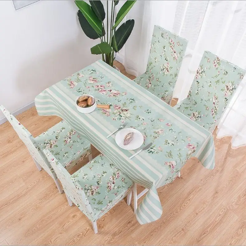 Linen Cotton Floral Print Home Kitchen Party Tablecloth Set Suit Table-cloth Rectangular Table Cloth Elastic Strech Chair Cover