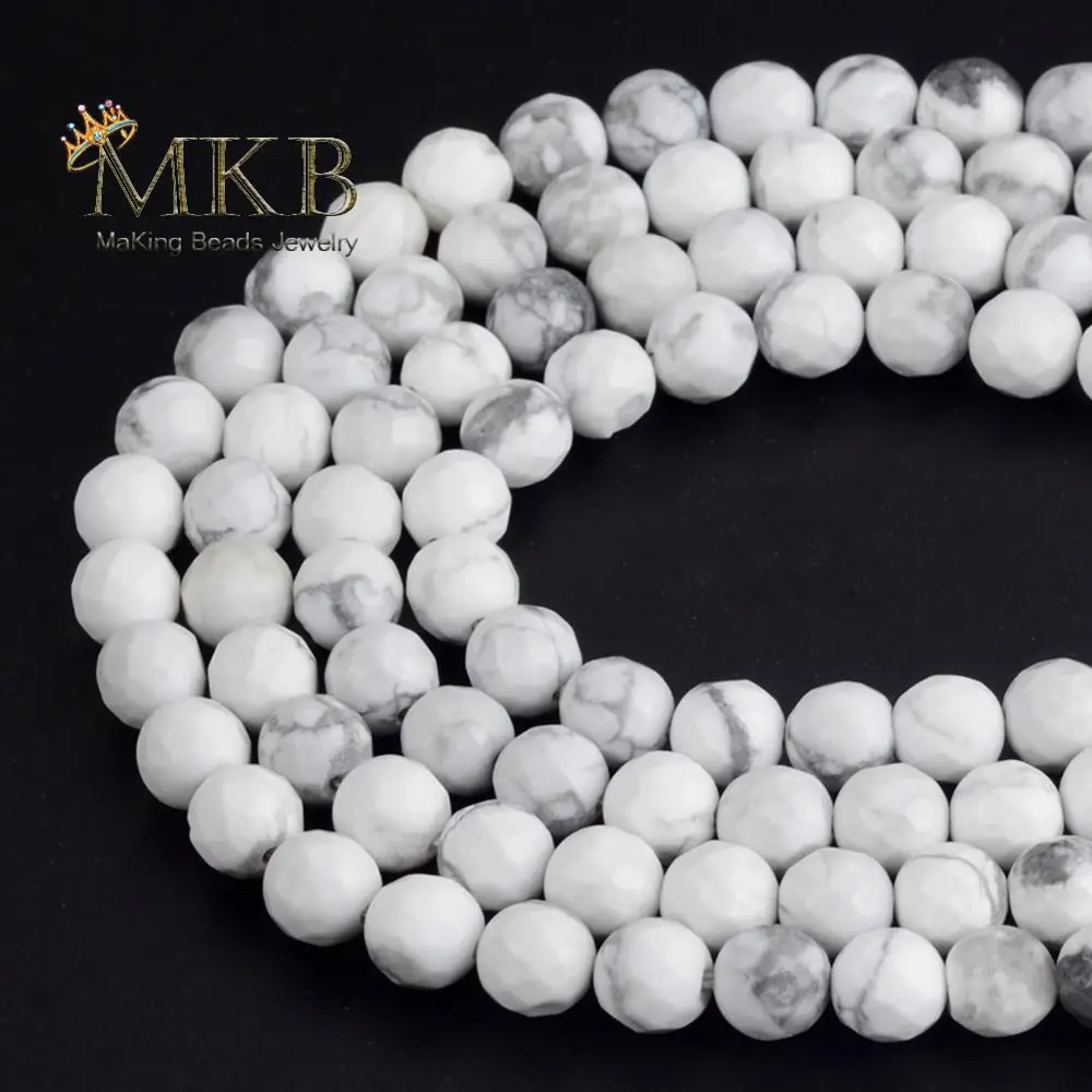 

Wholesale Natural Stone Beads Faceted White Howlite Turquoises Loose Beads For Jewelry Making 4/6/8/10/12mm Diy Bracelet 15"
