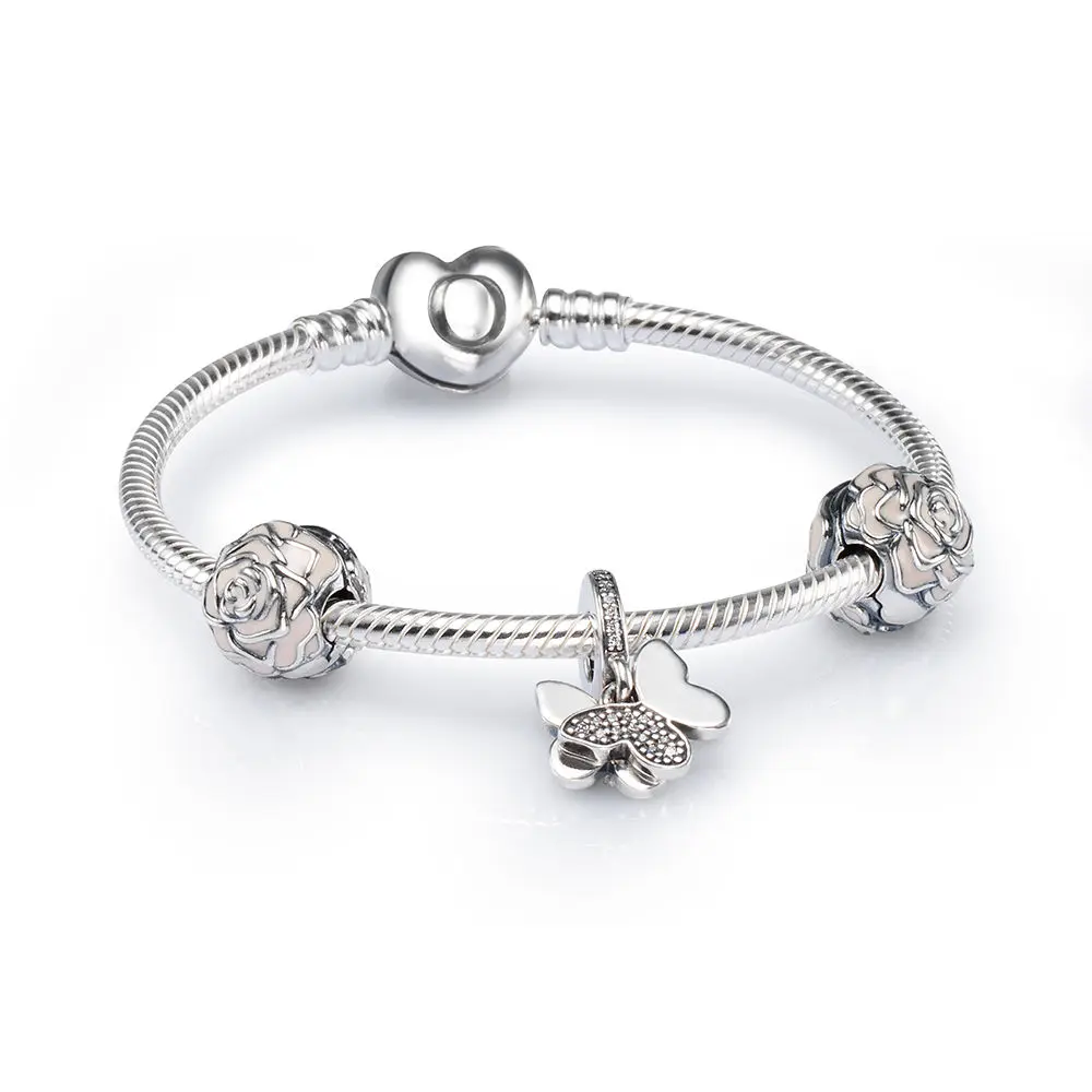 

NEW 925 Sterling Silver FLUTTERING BUTTERFLY CHARM BRACELET SET fit DIY Original charm Bracelets jewelry A set of prices