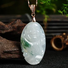 Из натурального прозрачного камня Подвеска из воска белый плавающий зеленый цветок нефритовый Будда Кулон подлинный улыбка женский Maitreya нефритовый Будда Кулон я Будда