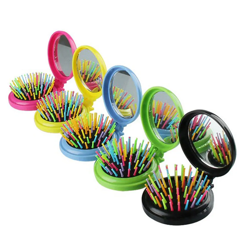 

Anti-static Folding Mirror Comb Hair Brush Mini Airbag Massage Makeup Pro Styling Tool Round Travel Hair Brush with Mirror