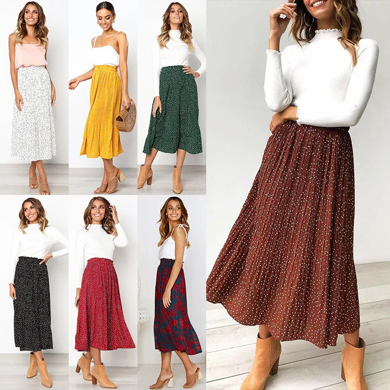 

DORVIVON Summer Skirts Womens 2019 Bohemian Polka Dot Printed Woman Skirt Retro Elegant Party A-Line Skirts Vetement Femme