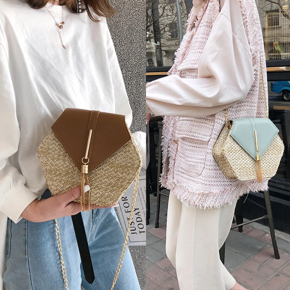 Новая ромбовидная соломенная сумка в богемном стиле, пляжная сумка ручной работы из ротанга, модная сумка через плечо