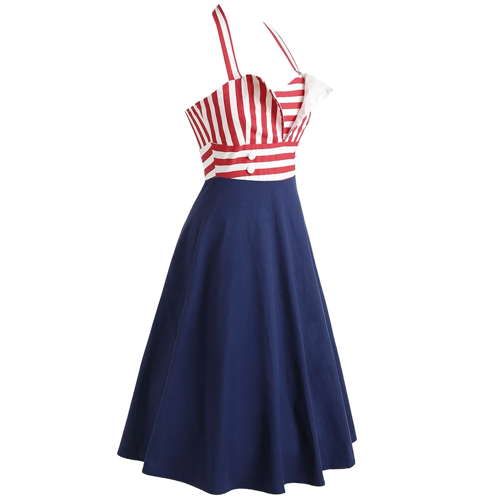 Women-Striped-Halter-Pin-Up-Dress-Summer-Sleeveless-Mini-Dress-Female-Vintage-Patchwork-Dress-Party-Dress (6)