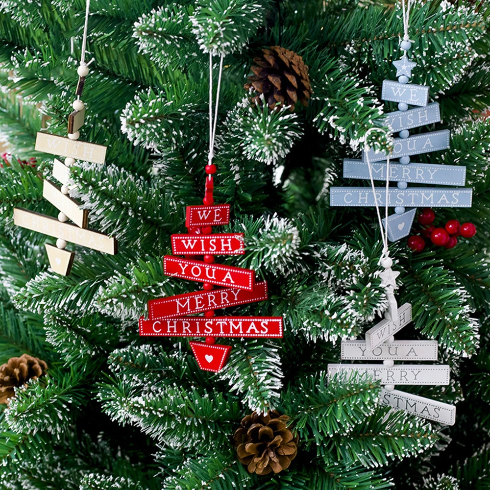 1pc Wooden Christmas Tree Decoration Xmas Tree Shape Road Sign