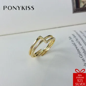 

PONYKISS Trendy 100% 925 Sterling Silver Simple Hollow Geometric Ring Jewelry Women Party Chic Accessories Birthday Fine Gift