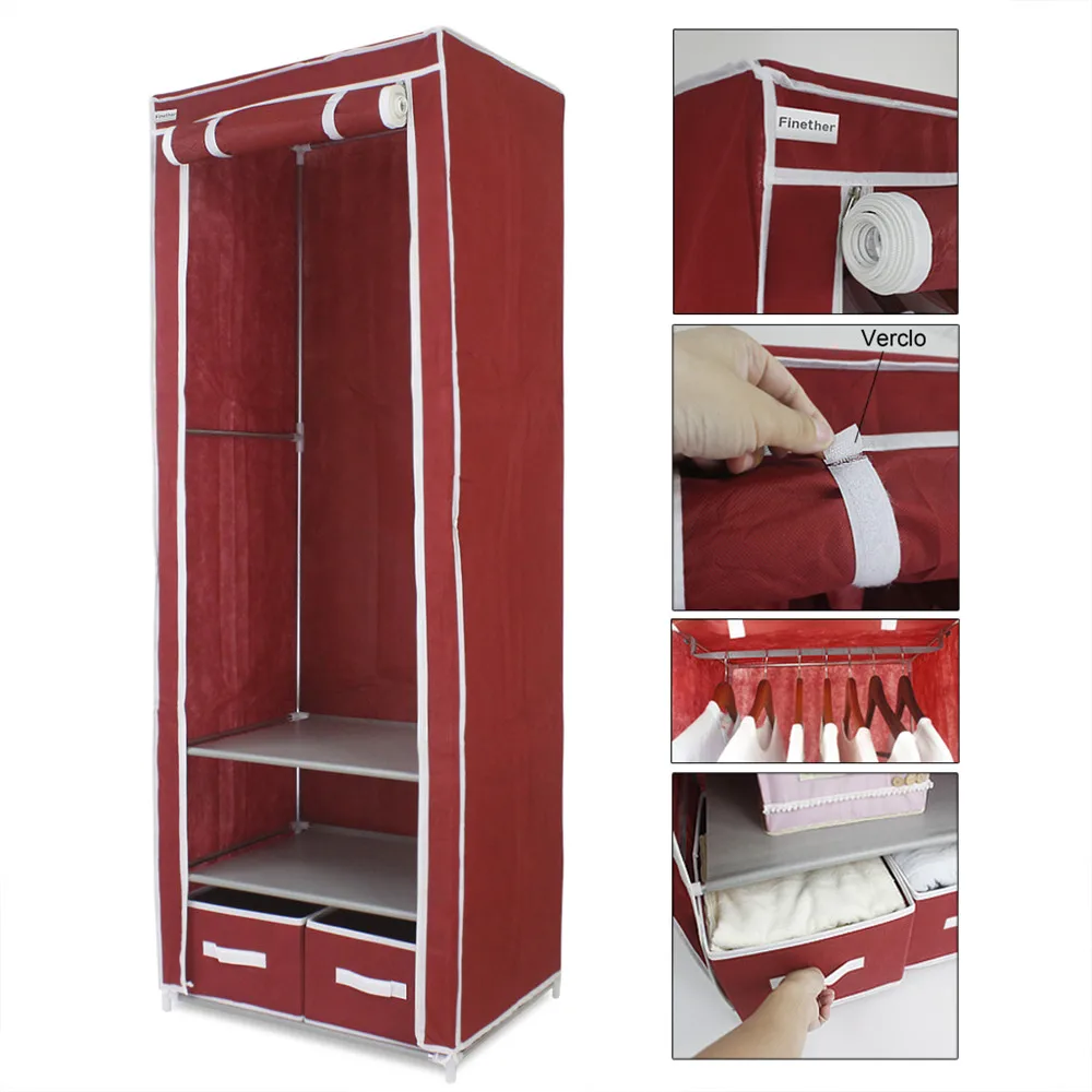 Finether Metal Framed Fabric Wardrobe, Portable Closet, easy cloth steel frame single cloth wardrobe storage assembly folding1