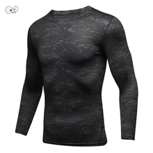 Новые мужские Утягивающие шорты камуфляжная футболка с длинным рукавом Кроссфит фитнес мужские обтягивающие тренировки базовый слой Бег тренажерные залы Топы