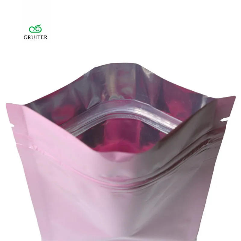 

GRUITER 100 New Heat Sealing Ziplock Food Pouches Metallic Mylar Flat Pink Glossy Colored Powdered Zipper Bags Various Sizes