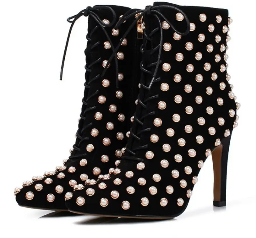 

New winter fashion, pointy, velvety, warm, leather, Pearl tapers, Martin boots