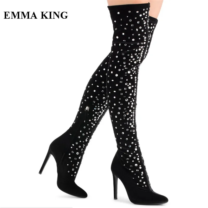 rhinestone high heel boots