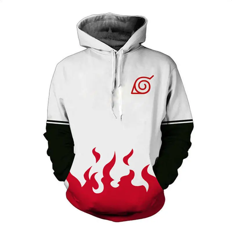 

2018 new fashion Cool sweatshirt Hoodies Men women 3D print Naruto White and Red Loose hot Style Streetwear sleeve Long clothes