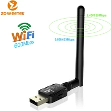 Zoweetek USB беспроводной WiFi адаптер 802.11ac антенна 5G 433 Мбит/с 2,4G 150 Мбит/с Wi-Fi двухдиапазонный LAN Ethernet приемник для ПК телефонов