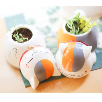 

Kwaii Ceramic Vase Anime Cat Pot Plant Flower Vase Natsume's Book of Friend Cat Teacher Handmade Figure Natsume's Cat Pot Plante