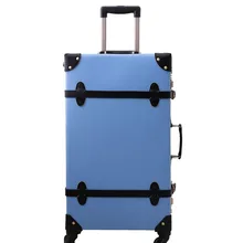 Багаж прокатки hardside PU кожаный винтажный Чемодан-тележка синий набор багажника
