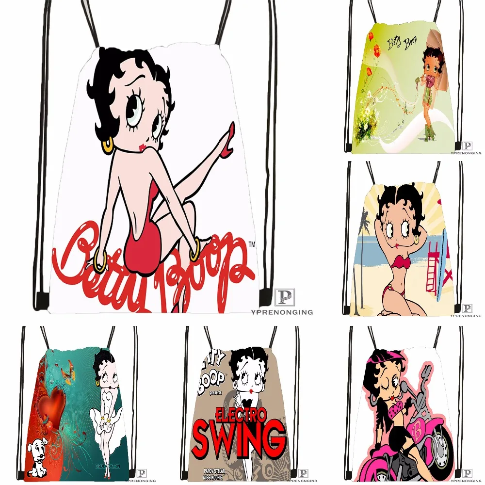 Изготовленная на заказ Betty Boop походная сумка на шнурке для мужчин и женщин милый рюкзак для детей(черная спинка) 31x40 см#180531-01-44