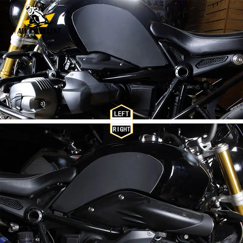 

Motorcycles Fuel tank sticker cover 2 pieces left & right Black Gas Tank Traction Pad Side Fuel Grip Decals For BMW R Nine T R9T