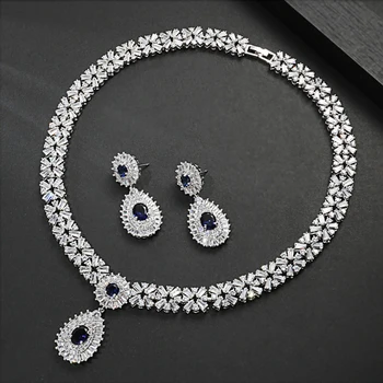 

Dazz New African Wedding Jewelry Set Hollow Out CZ Zircon Pendant Necklace Earrings Luxury Accessories For Women Bride Gift 2019